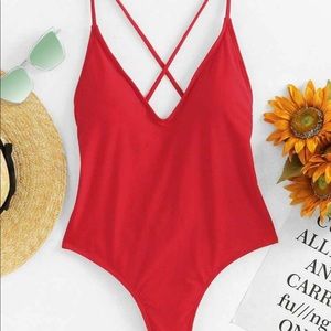 NWT SHEIN red high cut one piece bathing suit S